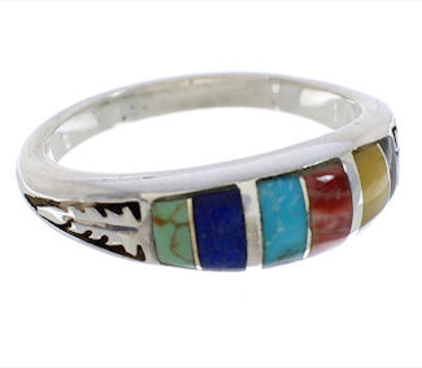 Sterling Silver Multicolor Inlay Southwest Ring Size 7-3/4 UX35261
